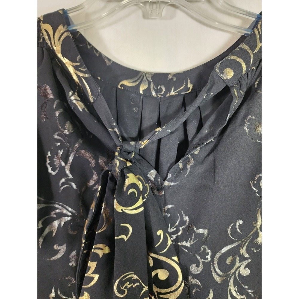 Worthington Woman 1X Black Gold Baroque Blouse Tie Neck Career Top Officecore - Picture 4 of 8